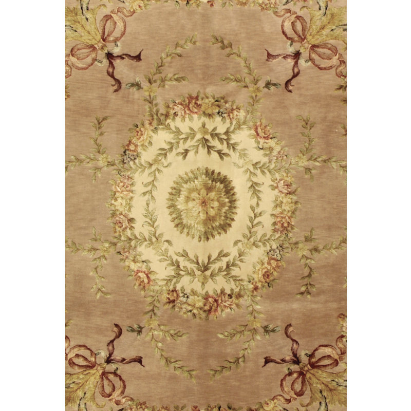 Tapis oriental rectangulaire noué à la main crème / ivoire / olive, Rectangle 8 pi x 10 pi