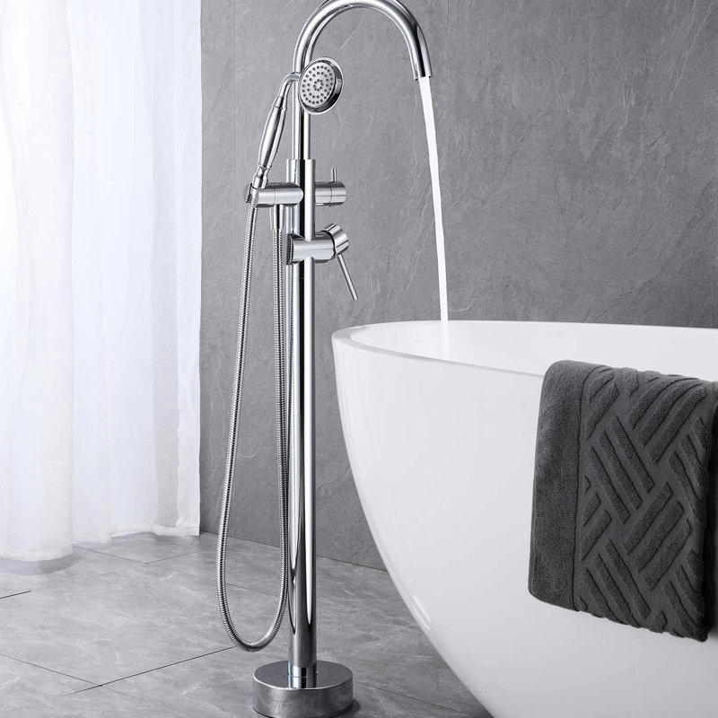 Robinet de baignoire autoportant avec douche à main, fixation au sol, laiton massif pour plus de durabilité et de performance, matériau, douche, baignoire agréable et hygiénique