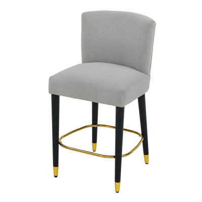27 Inch Counter Stool with Modern Design, Light-Colored Fabric, Circular Gold Footrest for Sophisticated and Luxurious Look