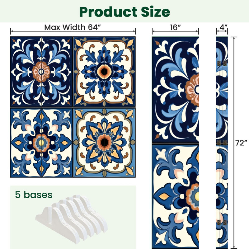 Paravent mexicain à 4 panneaux paravent Royal, 4, 71" H x 64" W x 1" D