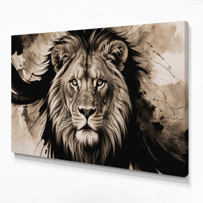Faune, lion africain, art mural sur toile noire