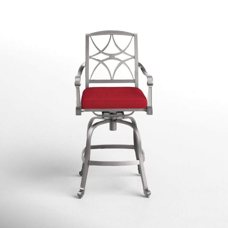 Wiltshire Outdoor Swivel Bar Stool, Denver Scarlett Sunbrella®, Pewter, 30.25"
