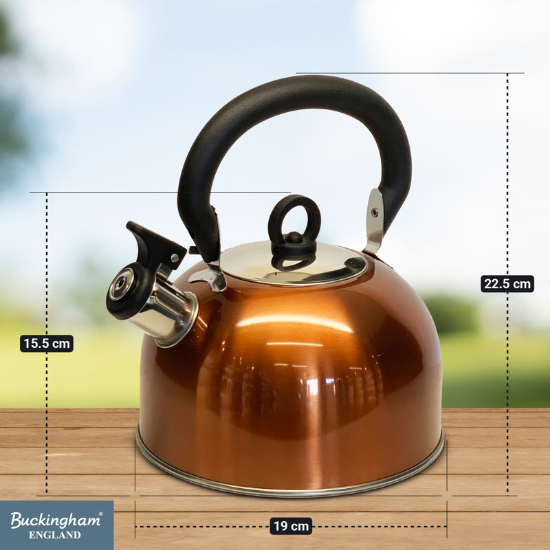 Buckingham Stainless Steel Camping Whistling Kettle with Heat-Resistant Handle 2.5 Litres, Copper