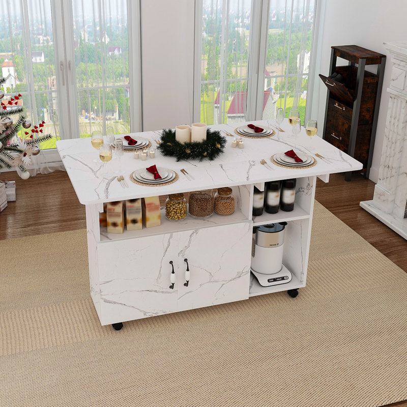 Table pliante multifonctionnelle avec tablettes et roulettes de rangement, table de salle à manger pliable de 47 pouces pour les petits espaces, bureau compact pour la cuisine, dortoir, bureau (blanc)