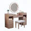 Glam Style Vanity with Padded Stool Set, 3mm Mirror Storage Drawers and LED Mirror