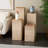 Wood Pillar Style Brown Pedestal Table With Various Sizes Set