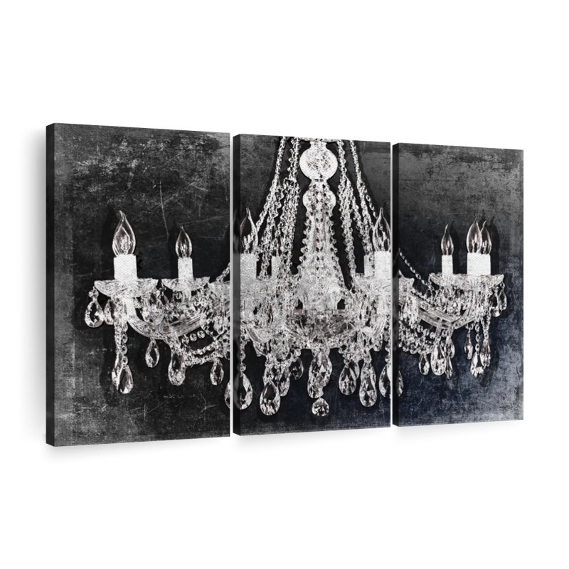 Ensemble 3 pièces de lustre en cristal grunge sur toile, H 24 po x l 38 po x P 1,25 po