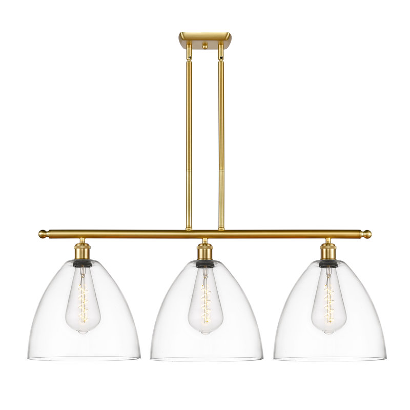 Luminaire suspendu linéaire à 3 lumières pour îlot de cuisine Alizia, Ampoule non incluse, Transparent, Or satiné