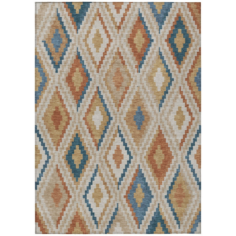 Machine Washable Indoor/Outdoor Aten ACN2331 Diamond Rug, Rectangle 3' x 5'