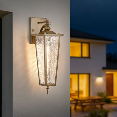 Outdoor Wall Light Fixture, 17.9H“ Vintage Gold Exterior Wall Lantern，Waterproof Farmhouse Porch Sconce for Entryway and Garage