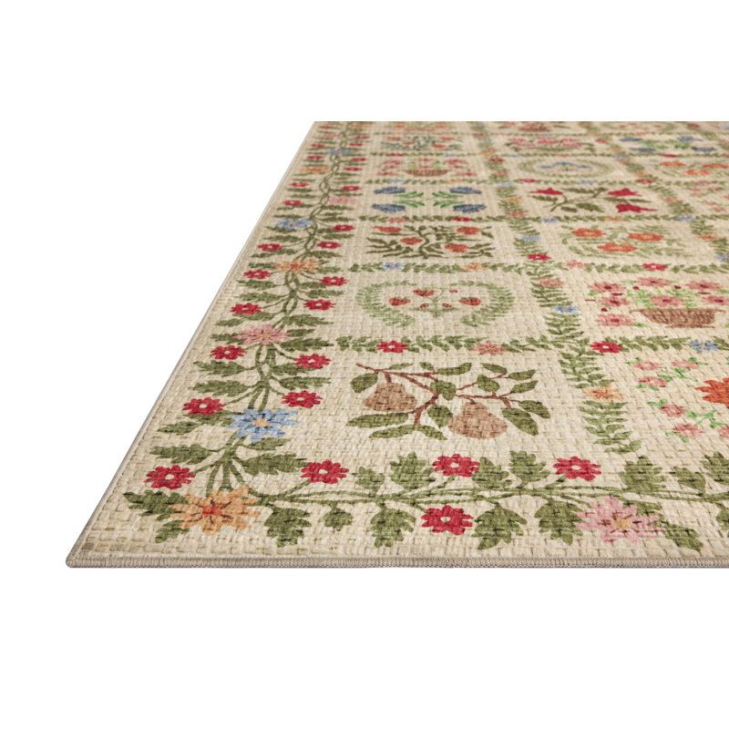 Rifle Paper Company x Loloi Orchard Beige / Multi Machine Washable Area Rug, Runner 2' x 5', Beige/Multicolor