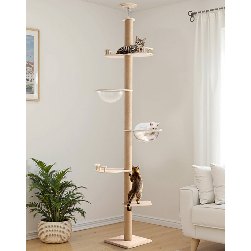 Floor To Ceiling Cat Tree Height Adjustable, Sturdy Tall Cat Tree With Scratching Posts, Cat Tower For Indoor