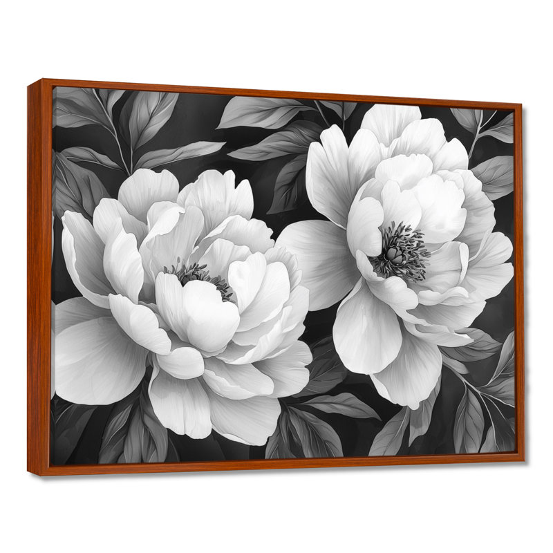 Illias pivoines en gris classique I - pivoines, art mural, H 30 po x l 40 po, Brun, Impression encadrée flottante
