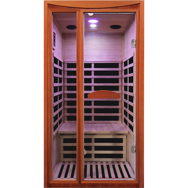 Far Infrared Saunas for Home 1550W/110V Indoor Sauna for Single Person Wood Sauna Spacious 1-2 Person Low EMF Dry Sauna with Speakers/Air Hole and Color Lighting 39.4 * 35.4 * 74.8 in