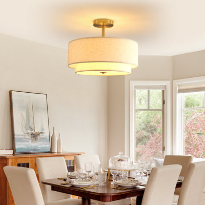 Plafonnier semi-encastré 3 lumières Boho Linen Drum