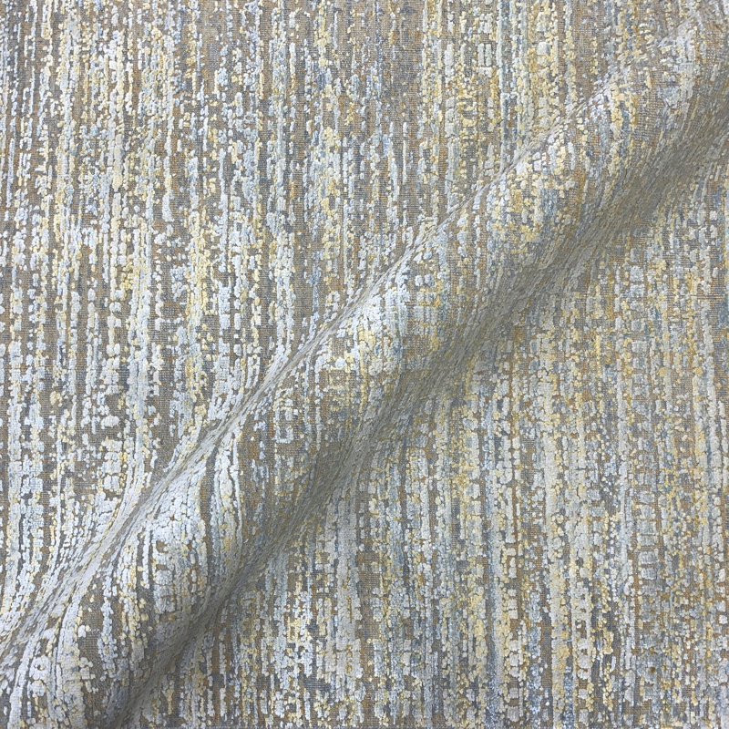 Hand Knotted Striped Area Rug in Gold/Gray/Blue, Rectangle 8' x 10'