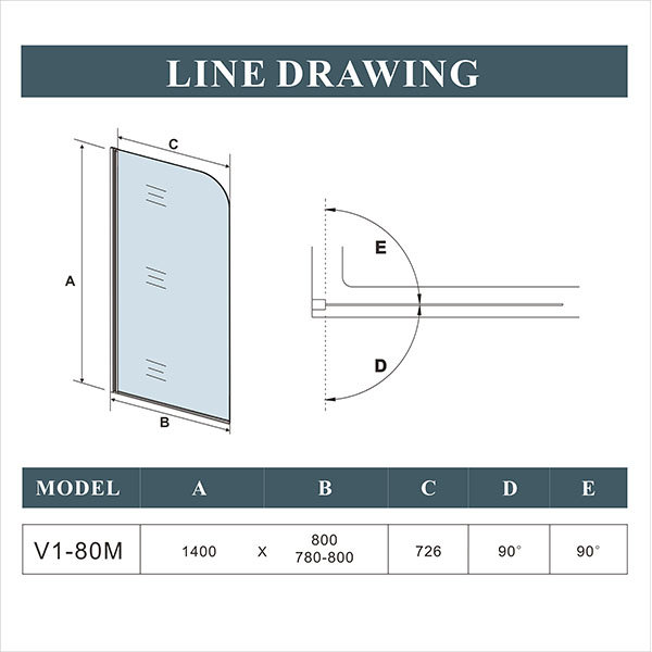 180 Pivot 800X1400mm Shower Bath Screen Panel,  800cm W, Nickel