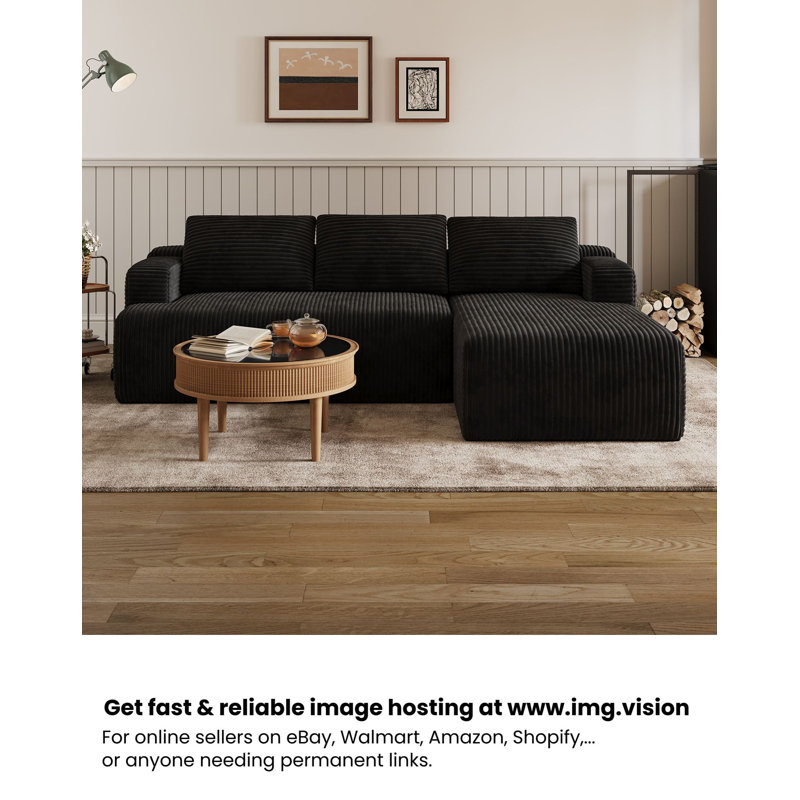 Fauteuil d'angle modulaire sans structure, 130 cm (51,2 po), en chenille compressée, sans accoudoirs, composant de canapé Cloud avec ressorts ensachés et 2 coussins décoratifs, noir