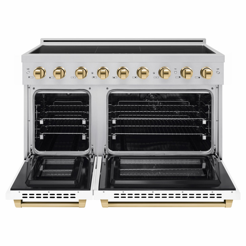 ZLINE Autograph 48 in. 7 Element Paramount Induction Range with White Matte Doors & Gold Accents