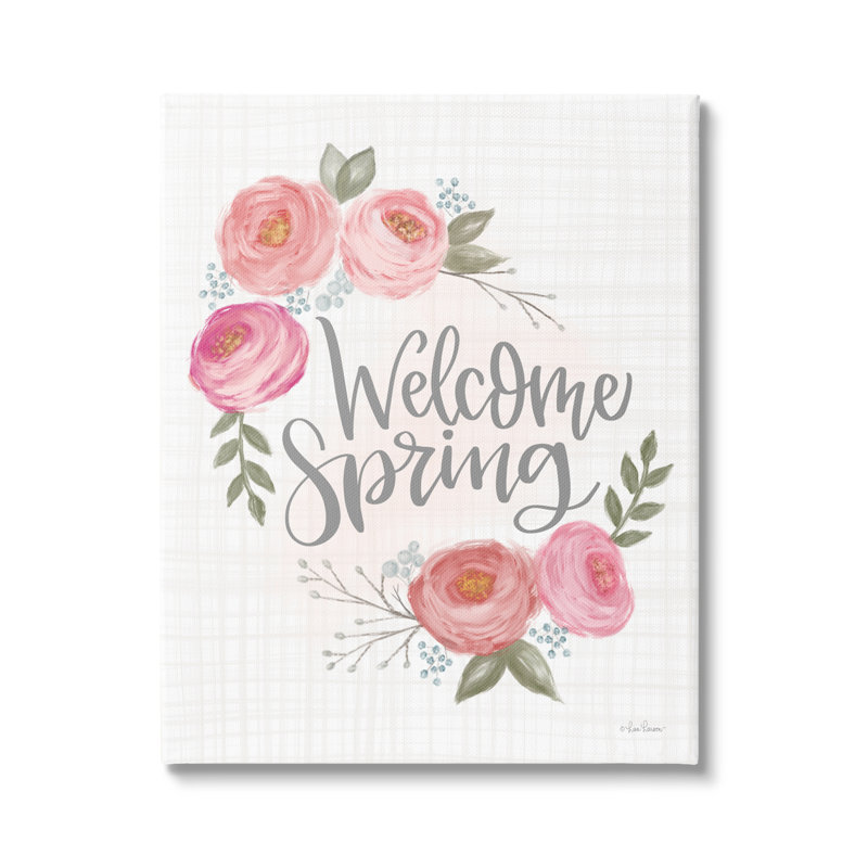 Motif écossais de roses «Welcome Spring Greeting Blossoming» par Lisa Larson - Peinture, Toile tendue