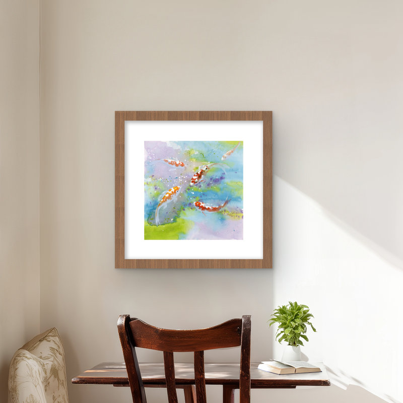 Four Koi Fish Swimming - Blue Aquatic Print for Home Decor