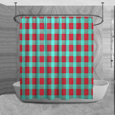 Gingham Shower Curtain Pattern Bathroom Decor Red Red/Green