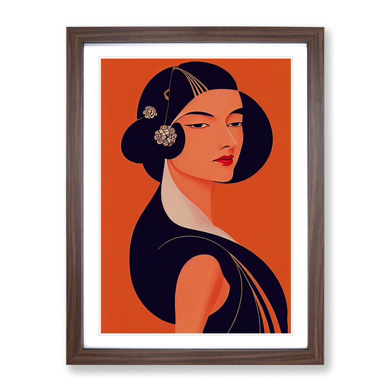 Art Deco Woman No.1 - Wall Art, 34cm H x 25cm W x 2cm D, Walnut Frame