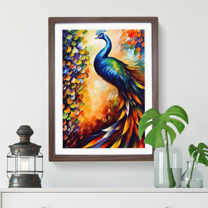Peacock Portrait No.4 - Single Picture Frame Painting, 46cm H x 34cm W x 2cm D, Walnut Framed