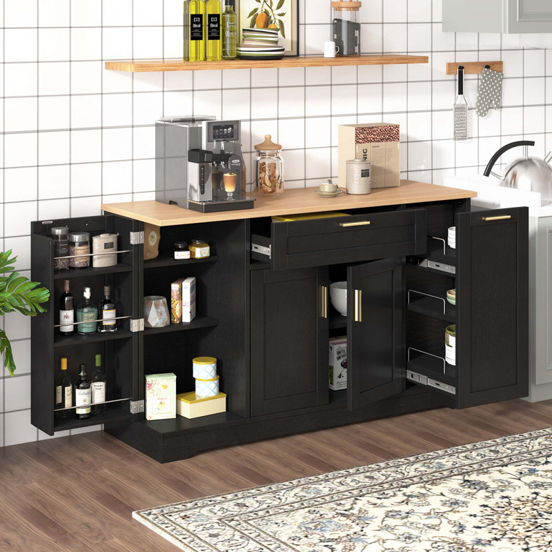 Buffet de rangement multifonctionnel, table de salle à manger extensible, tablettes réglables, support coulissant à 3 niveaux, rangement pour îlot de cuisine pour la cuisine, la salle à manger, le salon