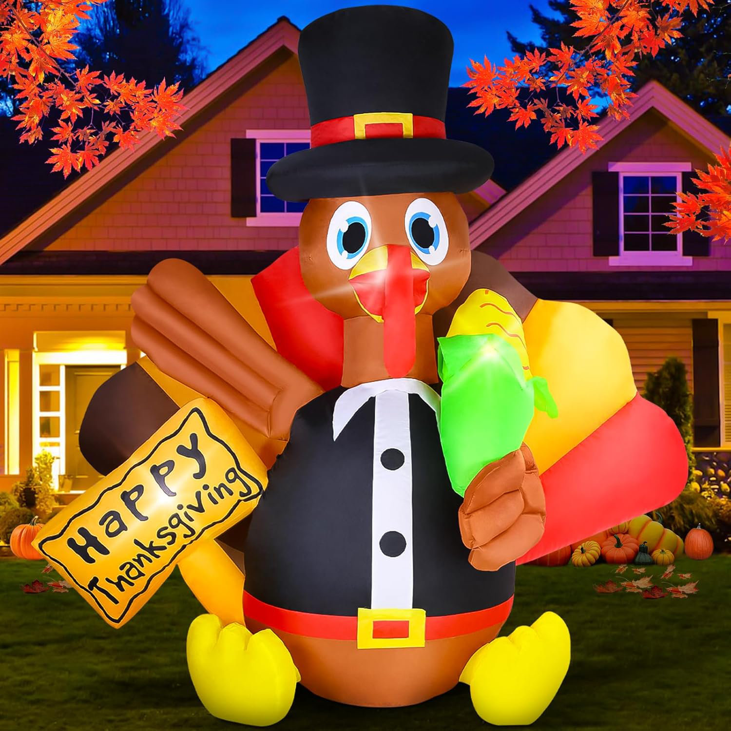 Outdoor Lighted Turkeys 6ft LED Lights Turkey Hot Air Balloon Garden