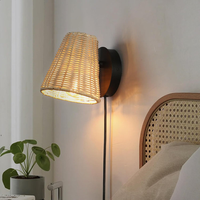 Lampe murale suspendue industrielle en bambou tissée à la main avec interrupteur