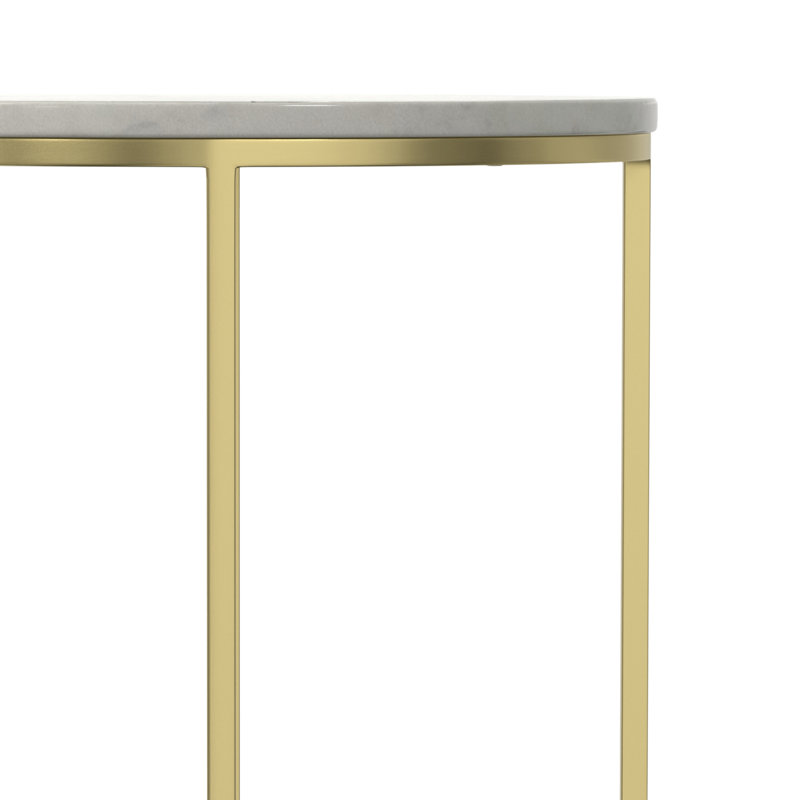 Gold Metal and White Marble Round Side Table, 16 inch