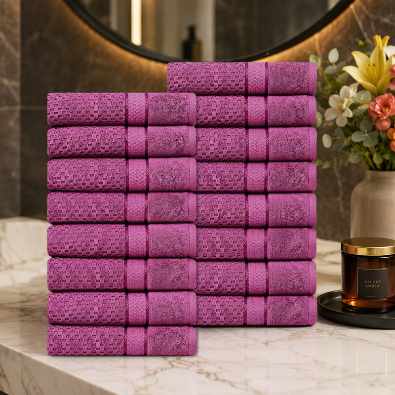 Collection de serviettes texturées 100% coton Mulaayam, Mauve raisin, Serviettes de bain - paquet de 16