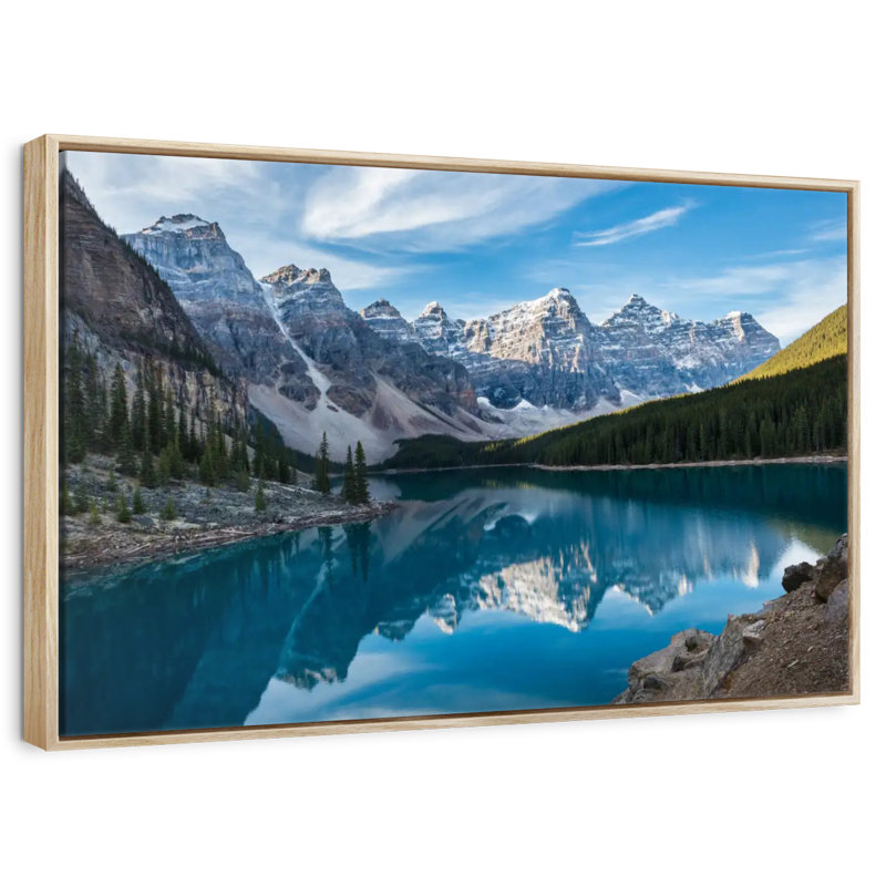 Lac Moraine dans la vallée, Cadre flottant en bois naturel, 25 po x 17 po