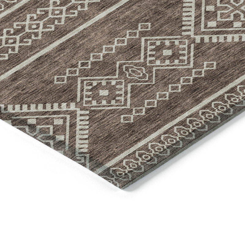 3' X 5' Brown And Ivory Southwestern Washable Indoor Outdoor Area Rug