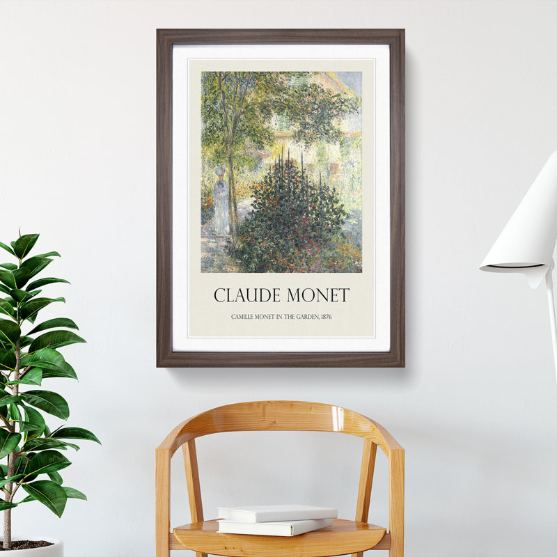 Camille in the Garden at Argenteuil by Claude Monet - Picture Frame Art Prints, Walnut, 65cm H x 48cm W x 2cm D