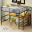 Lit mezzanine en métal avec bureau, escalier de rangement, petite armoire et lumière DEL-1426861441