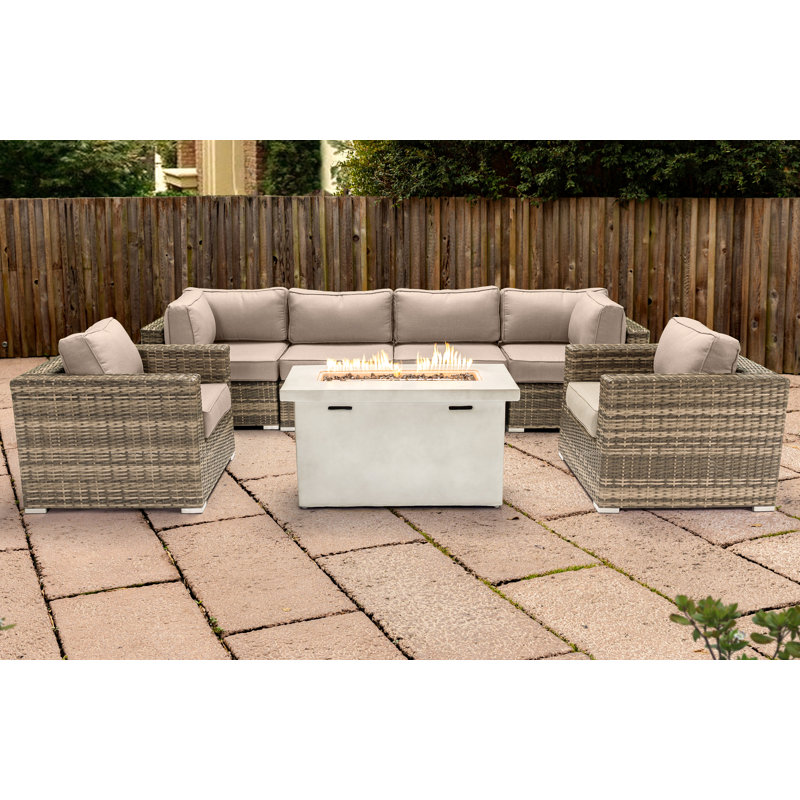 Ensemble de conversation pour 6 personnes avec foyer et coussins Sunbrella Lsi, Beige