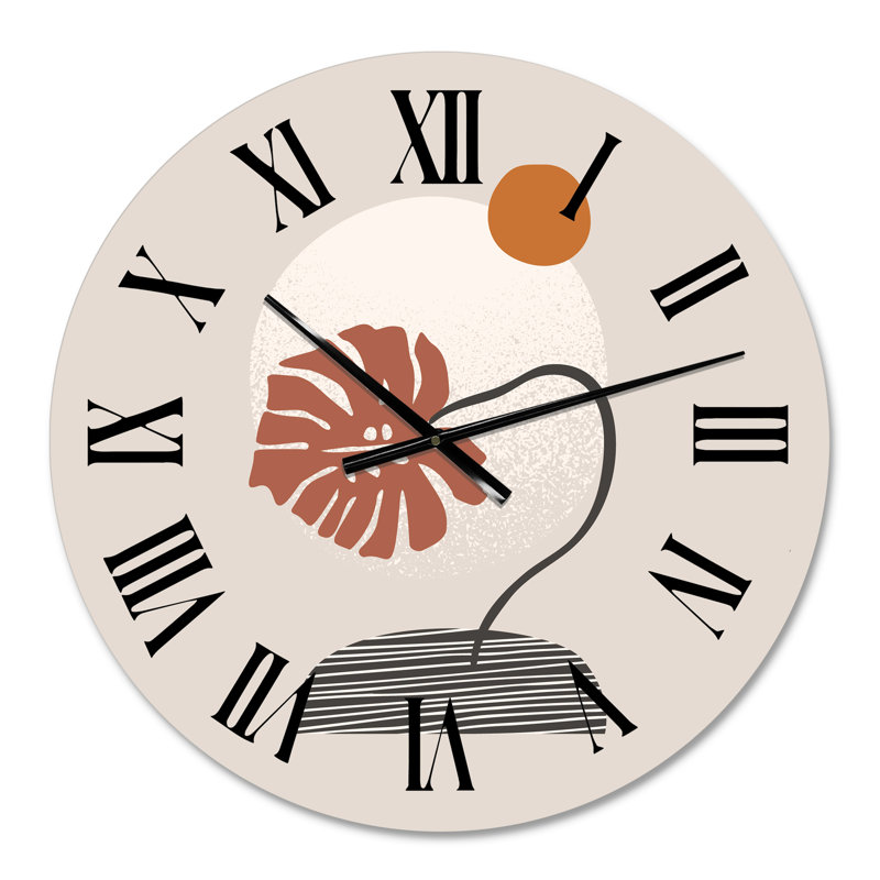 Feuille de palmier tropical et formes géométriques abstraites III - horloge murale moderne, Moyen