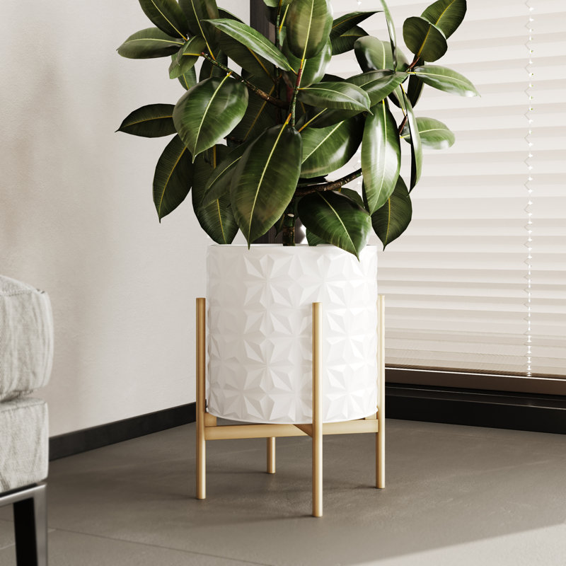 Pot à fleurs d'intérieur en métal Ikal Glam avec base en métal à 4 pieds, H 12 po x l 9,5 po x P 9,5 po