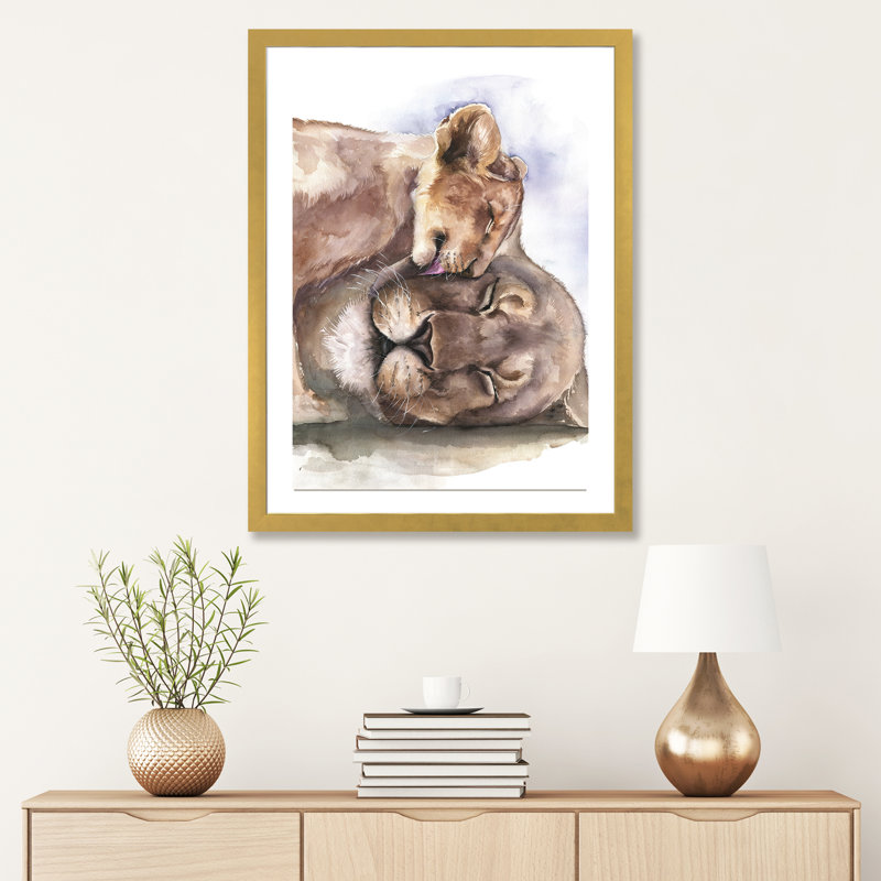 Happy Lions, art encadré, H 24 po x l 16 po x P 1 po, Papier encadré doré