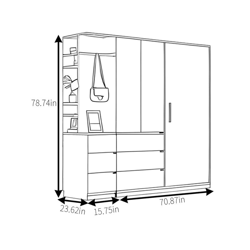 Garde-robe simple foncé classique, H 78,74 po x l 86,61 po x P 23,62 po