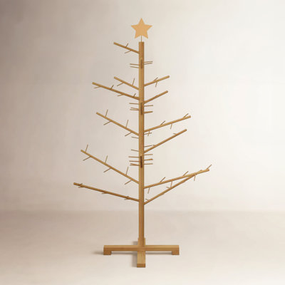 Wooden Christmas Tree With Stand Brown 49.2" Solid Pine Wood