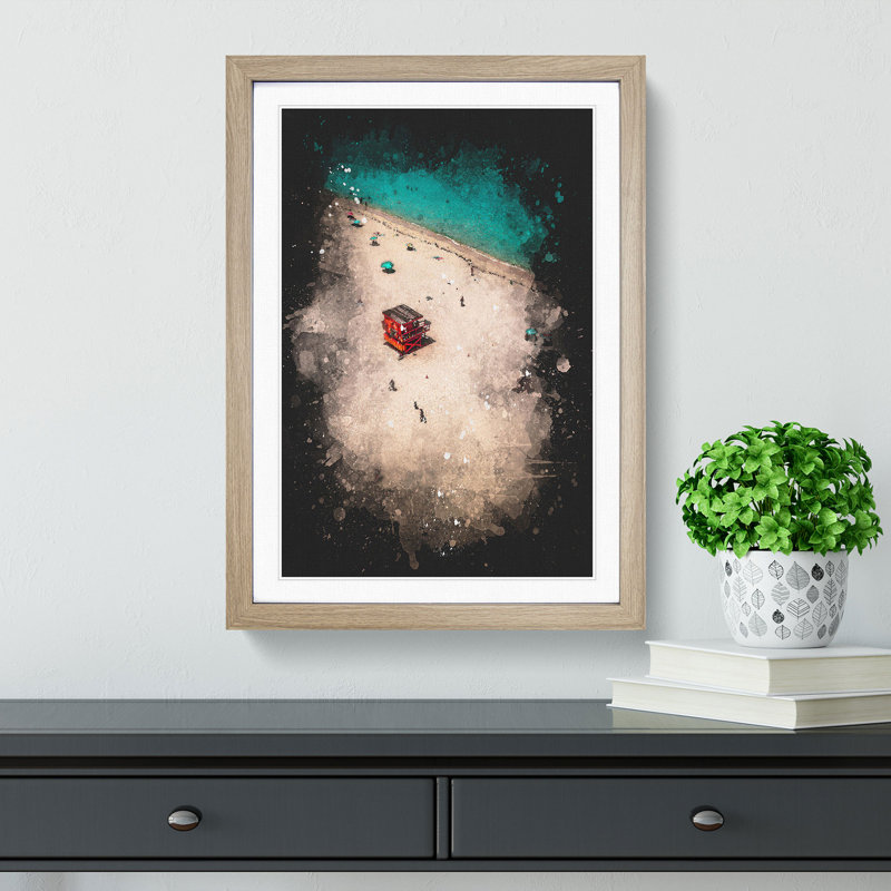 South Beach in Miami - Framed Print, 45cm H x 33cm W x 2cm D, Oak Framed