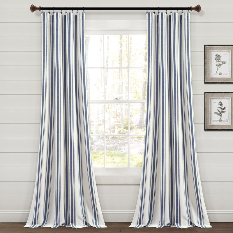 Cotton Blend Semi Sheer Curtain Pair, Navy, 42" W x 95" L