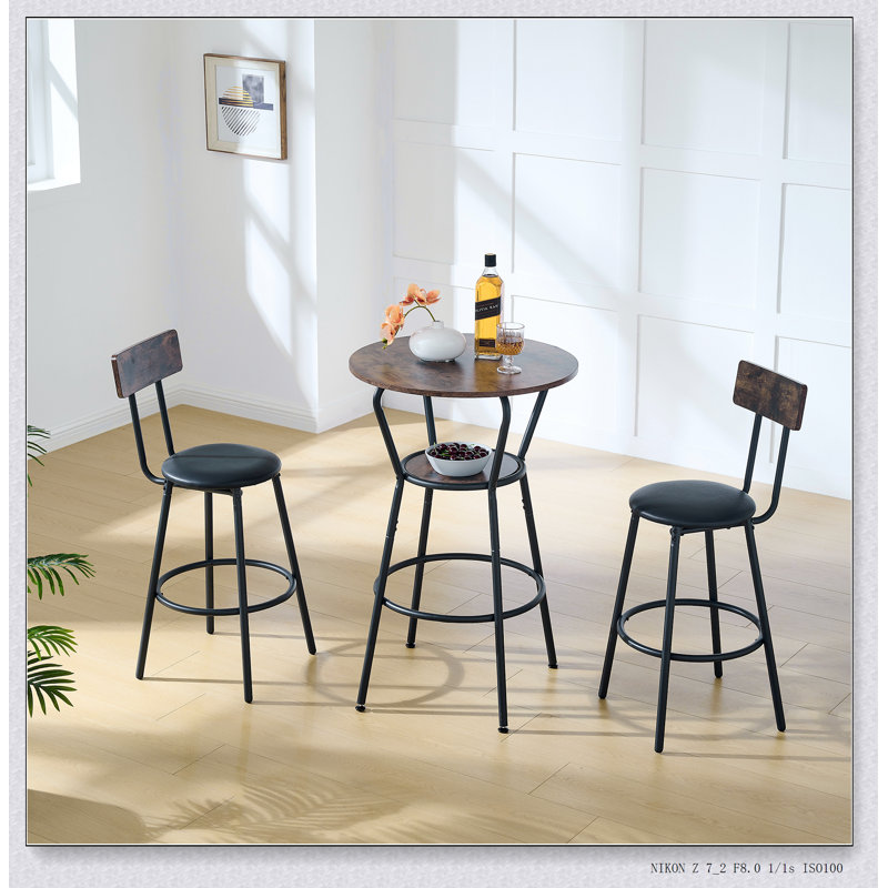 Ensemble de table de bar ronde et tabouret avec tablette, tabouret rembourré avec dossier