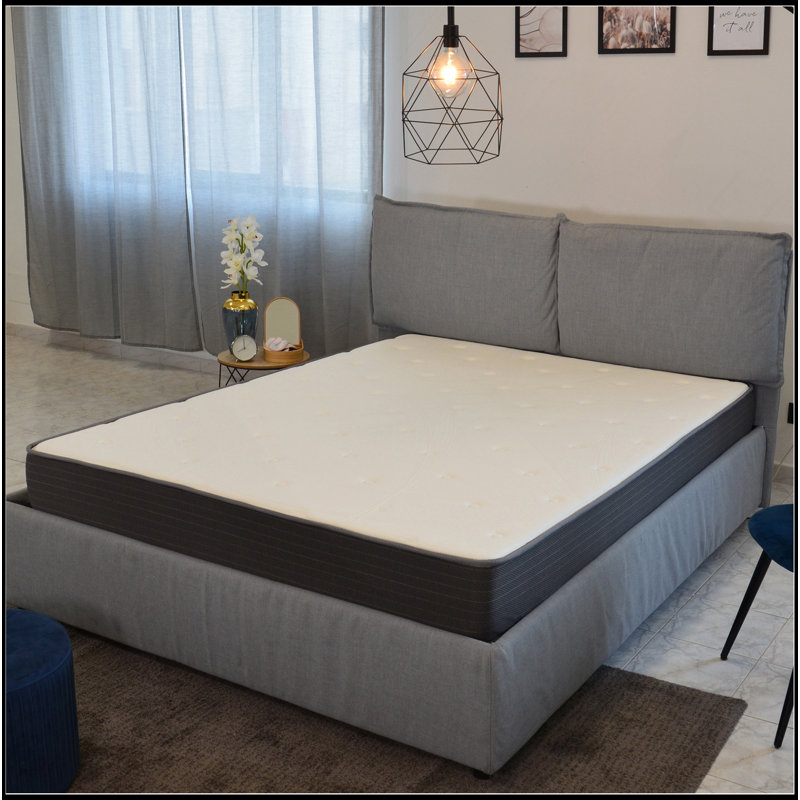 Lit à ressorts ensachés dans une boîte, matelas moelleux en mousse viscoélastique gélifiée Euro / blanc / gris, Lit simple