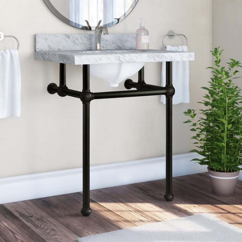 Kingston Brass Templeton 30-Inch Carrara Marble Vanity Top with Legs (8-Inch, 3-Hole), Matte Black