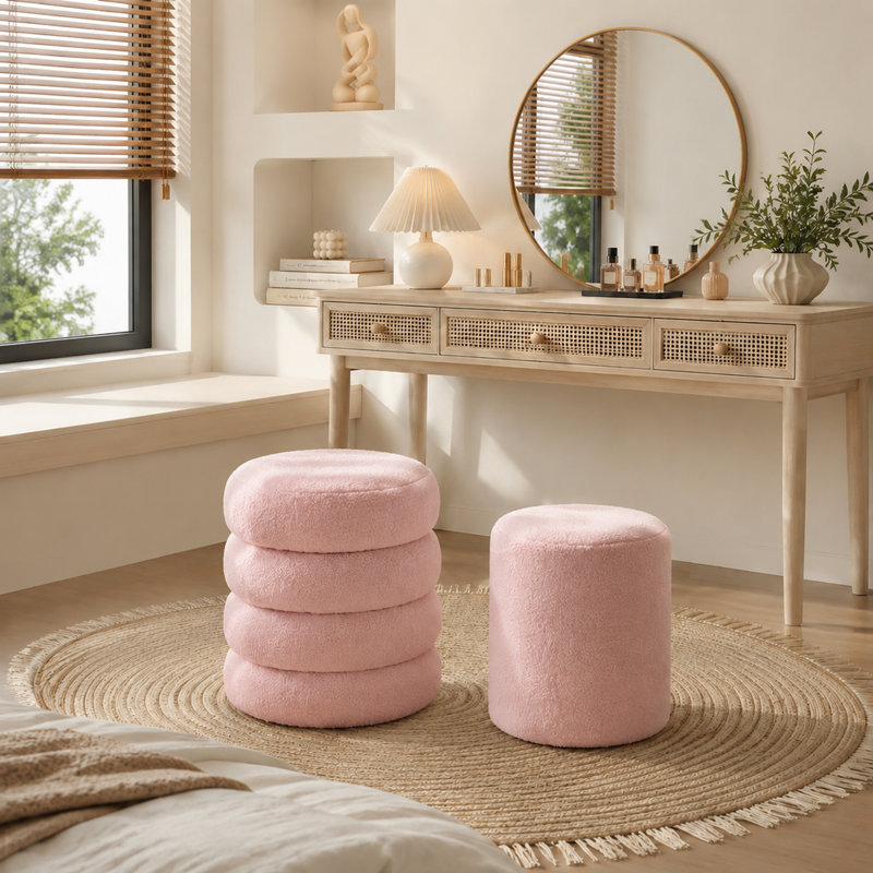 Ensemble de 2 tabourets ronds en velours avec couvercle amovible, repose-pieds de rangement moderne pour la chambre à coucher