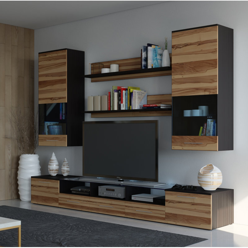 Roberson Unfinished Entertainment Centre for TVs up to 88", Wenge/Nut colour/Nut colour